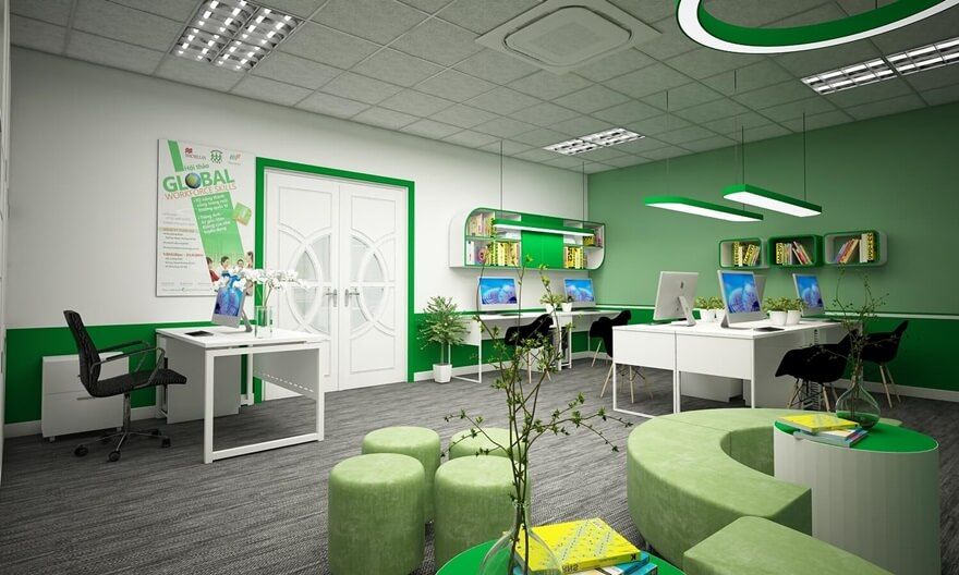 Những sắc thái màu xanh trong thiết kế phòng làm việc công ty