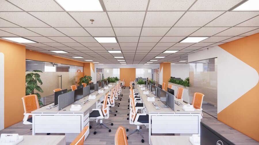Ý tưởng sử dụng màu cam trong nội thất văn phòng hiện đại