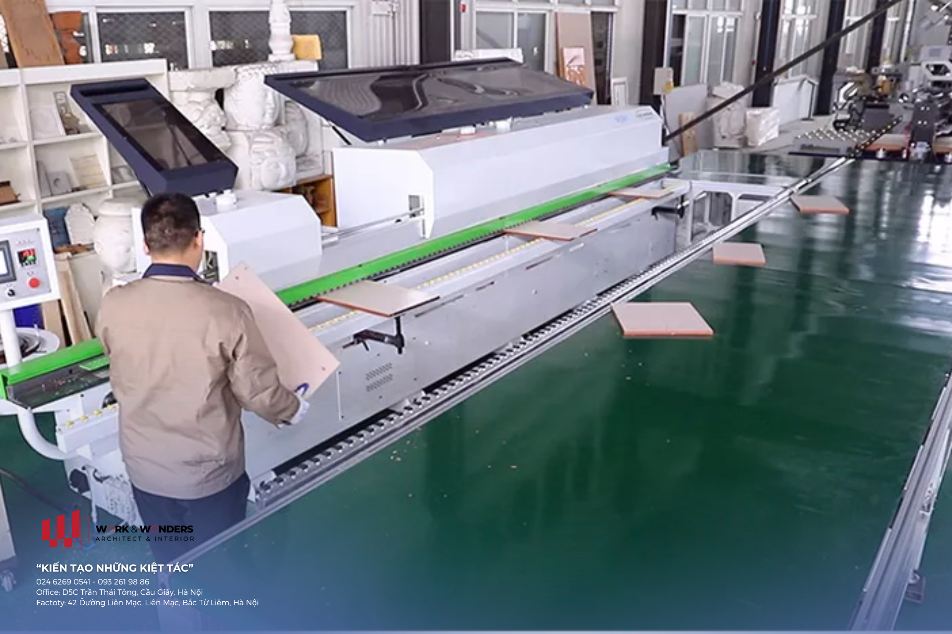 Máy dán cạnh tự động: 1 đường biên định danh thiết kế 13 Dây chuyền máy dán cạnh nội thất tại nhà máy sản xuất gỗ nội thất công nghiệp